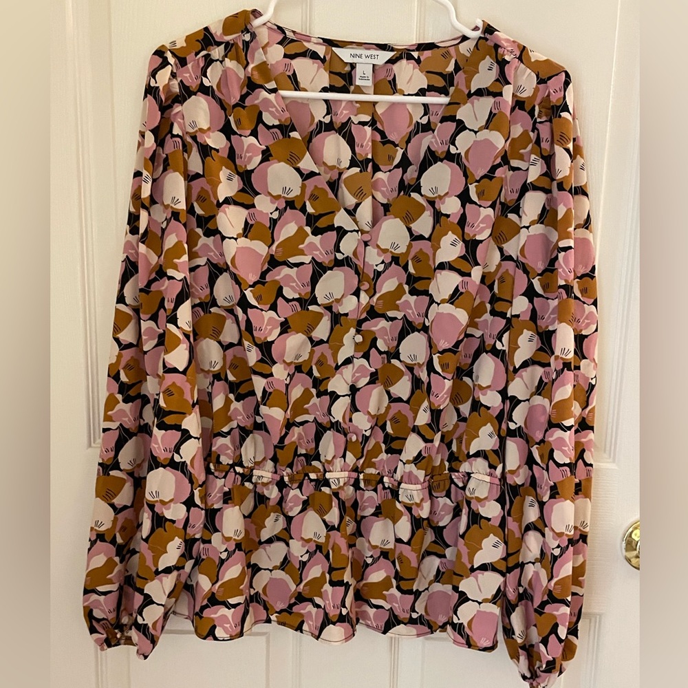 Nine West Floral Long Sleeve Blouse